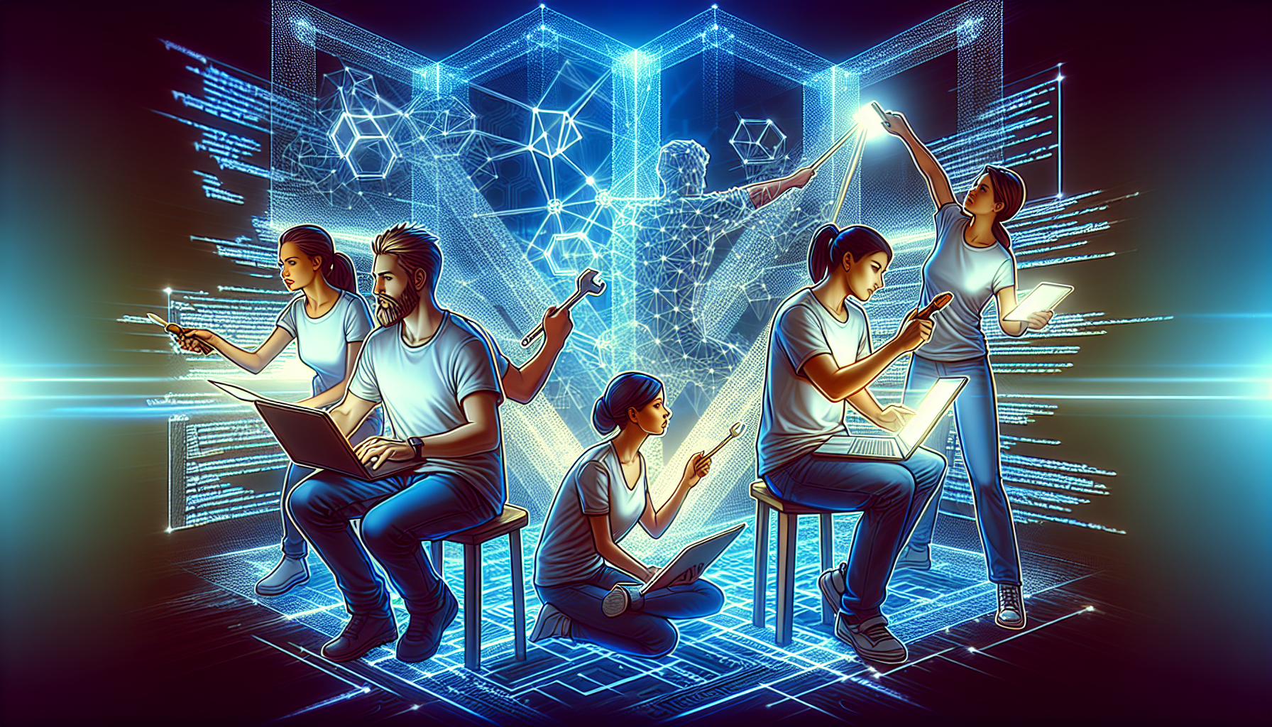 Illustration of blockchain developers working on Layer 2 solutions
